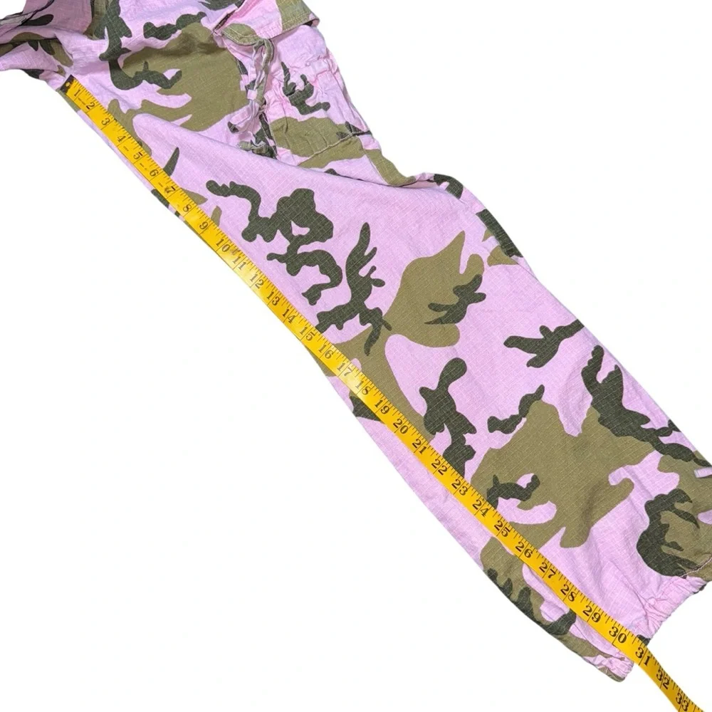 Vintage Y2K Miss Sixteen Pink Camo Cargo Pants 5 / 30 Tie Hem Pockets Parachute